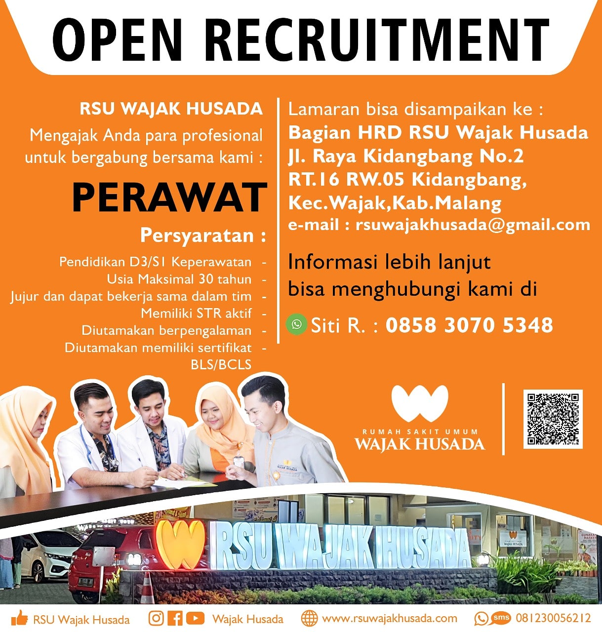 OPEN RECRUITMENT : Rsu Wajak Husada mengajak anda para profesional untuk bergabung bersama kami Pada posisi : PERAWAT